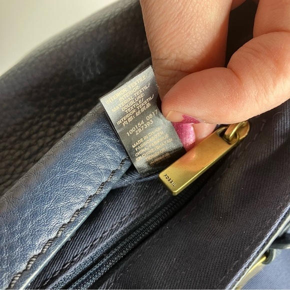 Fossil Rumi blue Cabernet striped suede leather flap crossbody bag small - Picture 15 of 15